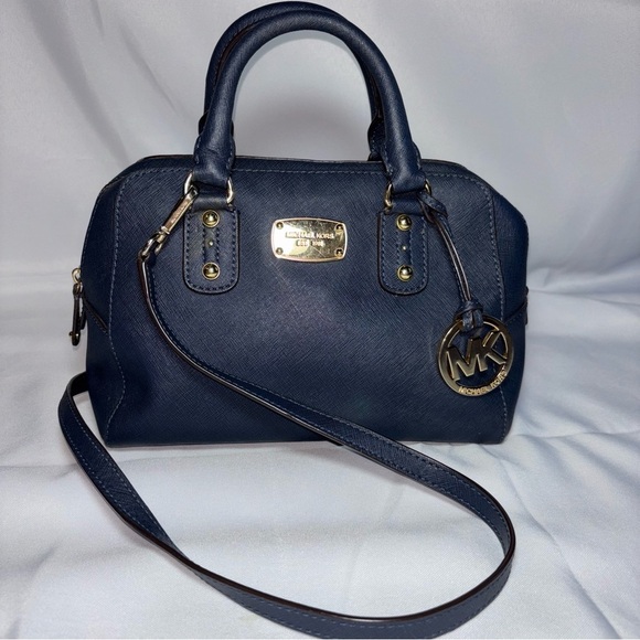 Michael Kors Navy Blue Saffiano Leather Dome Satchel - Picture 1 of 15